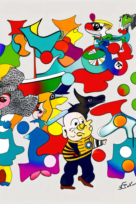 there are many cartoon characters of different colors on a white background, inspirado em Bernd Fasching, Tenente Zoran Mušič, inspired by Joan Miró, by Cândido López, por Bohumil Kubista, por Noe Canjura, pó Pál Balkay, inspired by Joan Miró, por Henric T...