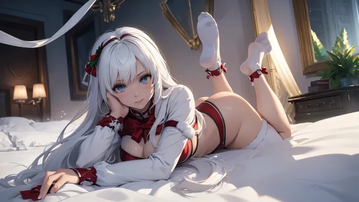 (snow, Winter season, Christmas tree, Christmastide:1.3), full bodyesbian, masterpiece, (bend at the waist, Best quality at its best, official art, very detailed CG 8k wallpaper, (Flying petal)(detailed ), Crystalline skin texture, gloomy facial expression...