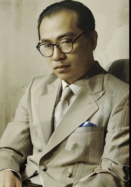 arafed photograph of a man in a suit and tie sitting in a chair, fujita goro, ramil sunga, lin hsiang, h. kyoht luterman, kuang hong, john jude palencar, song nan li, akikazu mizuno, ishirō honda, tatsuya endo, bao pham