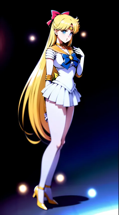 街のスカイラインを見下ろす手すりの上でポーズをとるsailor suitの金髪の女の子, anime girl ,  photograph, anime , sailor moon style, Ann Takamaki from Persona 5, Ayaka , sailor suit, junko enoshima, azur lane style, twin tails, sailor moon!!!!!!!!, - Artist: sailor moon, anime girl in real ...