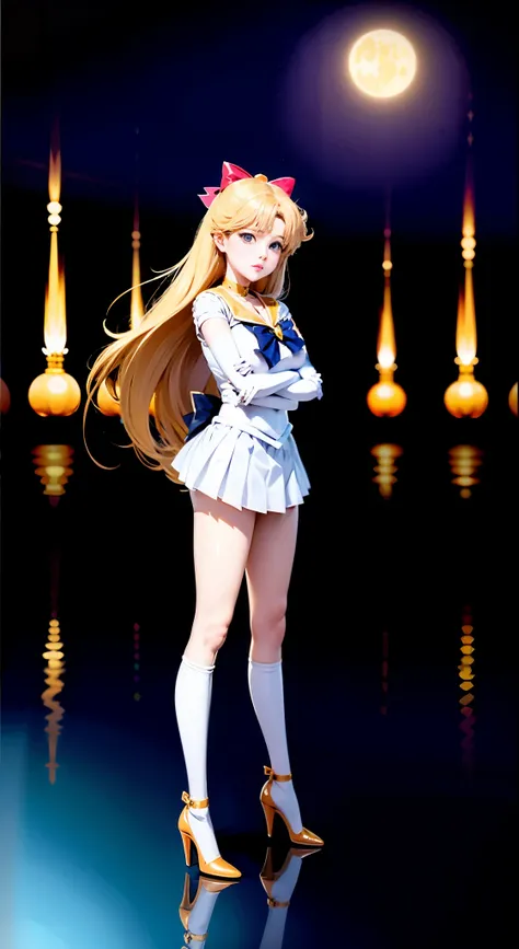 リアルphotograph、real image、highest image quality、プールサイドでポーズをとるsailor suitの金髪の女の子, anime girl ,  photograph, anime , sailor venus 、...