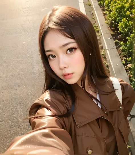 there  a woman taking a selfie with her cell phone, sakimichan, 8k selfie photograph, anime thai girl, ulzzang, ig model | artgerm, brown color, trending at cgstation, young cute wan asian face, gorgeous young korean woman, brown long hair with bangs, asia...