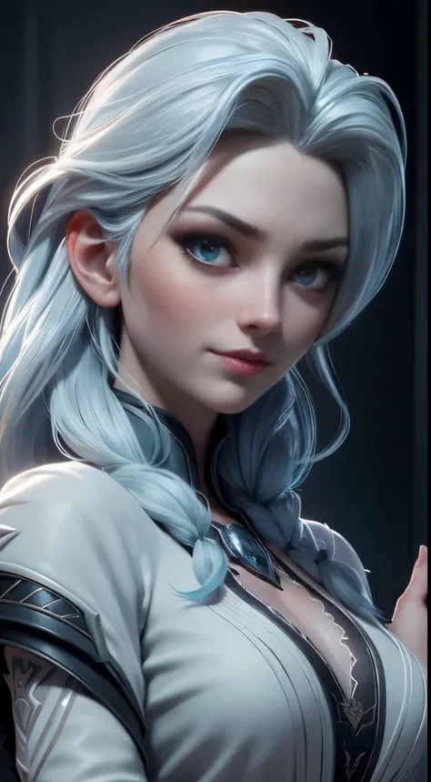 Highly detailed CG unity 8k wallpaper, style shot, complex, high detail, dramatic, highest quality movie still image, very detailed, masterpiece, best quality, character design, Elsa, Elsa from Frozen, (( Dark style)), realistic ultra-detailed rendering st...