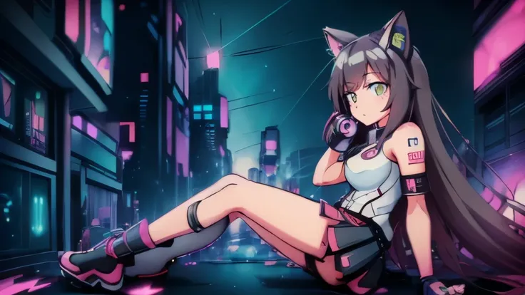 anime girl with long hair and cat ears in a city, digital cyberpunk anime art, cyberpunk anime girl mech, female cyberpunk anime girl, cyberpunk anime girl, anime cyberpunk art, cute cyborg girl, digital cyberpunk - anime art, cyberpunk anime art, oppai cy...