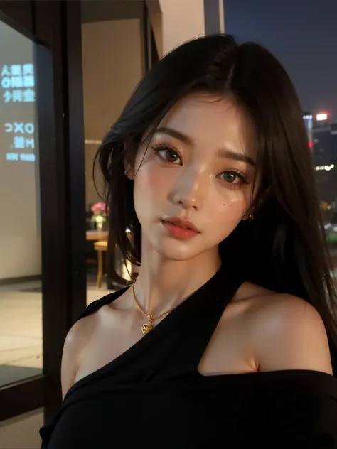 um close up de uma mulher com cabelos longos usando um top preto, linda mulher sul-coreana, beautiful chinese model, wenfei you, Xisionwu, linda jovem coreana, Xintong Chen, menina chinesa, Xianxia, gongbi, sha xi, Menina coreana, dilraba dilmurat, linda j...