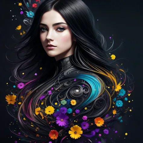 Colorful beautiful girl: a giru 28-years old, messy hair, oil painting, nice perfect face with soft skinice perfect face, blue yellow colors, light purple and violet additions, light red additions, intricate detail, splash screen, 8k resolution, masterpiec...