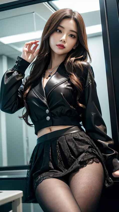 Super detailed、Japanese、charming beauty、Dainty woman、sharp eyes、cool girl、wavy hair、suit、Jacket、blouse、Tight Skirt、black pantyhose、evil female executive、Evil堕落、brainwashing、lacy fabric、Shiny legs、lipstick、lip gloss、grin、Evilな表情、suspicious look、empty eyes、E...