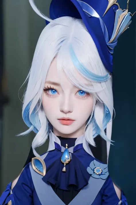 Cute girl with blue eyes and a blue hat, ayaka genshin impact, genshin impact character, keqing from genshin impact, genshin, sad cerulean eyes, portrait of a female mage, freezing blue skin, from bravely default ii, close up character, ayaka game genshin ...