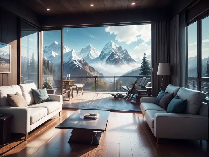 (best quality,4k,8k,highres,masterpiece:1.2),ultra-detailed,(realistic,photorealistic,photo-realistic:1.37),futuristic cyberpunk cabin,mountain view,modern,futuristic technology cabin,metallic finish,sleek design,high-tech,glowing LED lights,neon colors,ad...