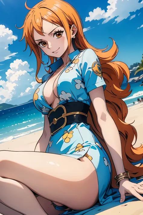 1 nami usa vestido vermelho com botas pretas , decote , uma obra-prima, retrato bonito, arte de anime digital detalhada, detalhe...