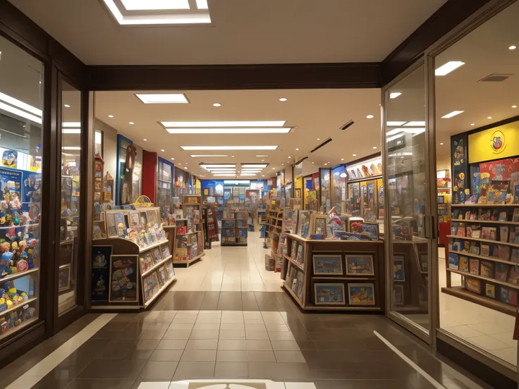 (masterpiece, best quality), best resolution, toy store window display, shopping mall hallway