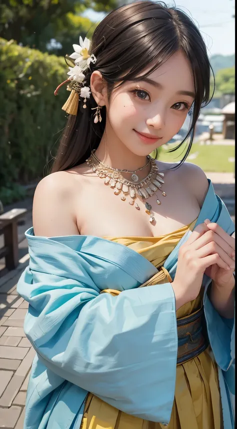 beautiful girl in a primitive costume made of hemp, front face, photo, an extremely delicate and beautiful, extremely detailed, Amazing, extremely detailed skin, (18 years old:1.2), cute girl, famous Japanese idol, kawaii, fair skin, shiny skin, chin thin,...