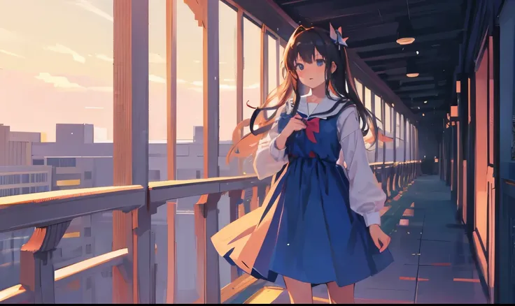 anime girl standing in the balcony