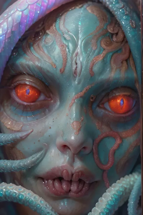 scary and sexy detailed art in color, portrait, (beautiful and obscene female alien:1.4), (vulgarity1.5), (she has red eyes with...