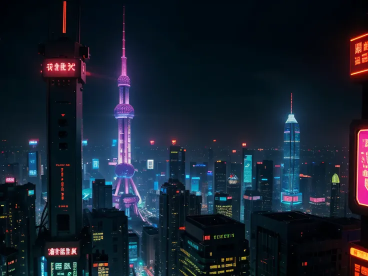 future city, neon light, Shanghai, cyberpunk, 8k quality, masterpiece, high details, no one