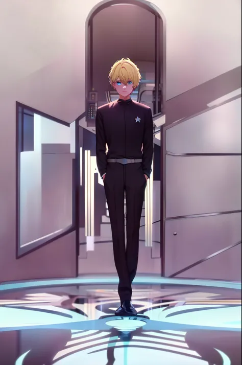 fullbody fullframe  masterpiece, best quality, high quality, 1boy, solo, male focus, looking at viewer, upper body, hoshino_aquamarine, ds9st uniform