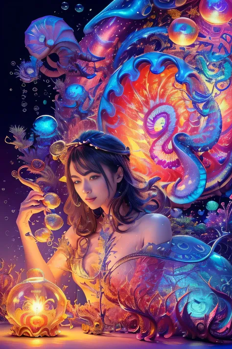 (((Dream world)))、((best quality))、((master piece))、((super resolution imaging))、detail、GdClth、（photo realism：1.4）、((surreal realism))、(((dream-like)))、((beautiful goddess))、((accurate anatomy))、((Phoenix))、((Peacock))、((moon))、(((rain)))、((thunder))、(((li...