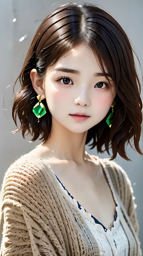 portrait、master piece:1.3、one girl、upper body、upper body、baby face、natural look、very cute、brown hair、detailed eyes、short bangs、s...