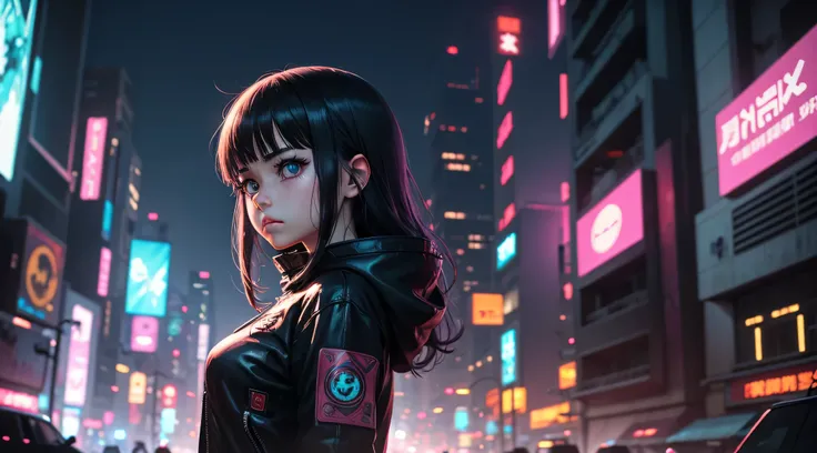 sad anime girl in cyberpunk world