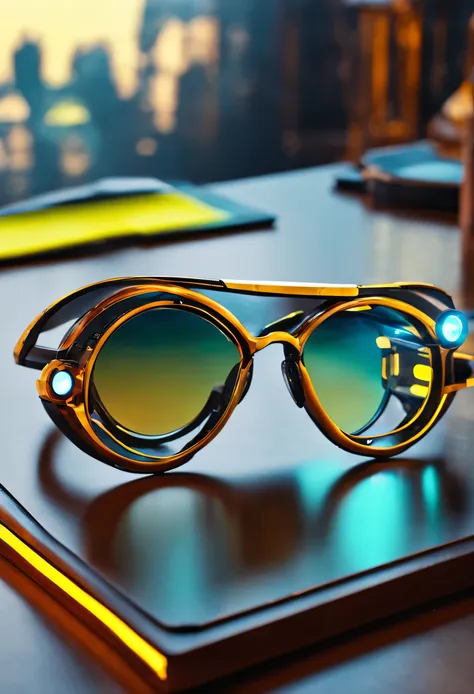 futuristic spectacles kept on a table