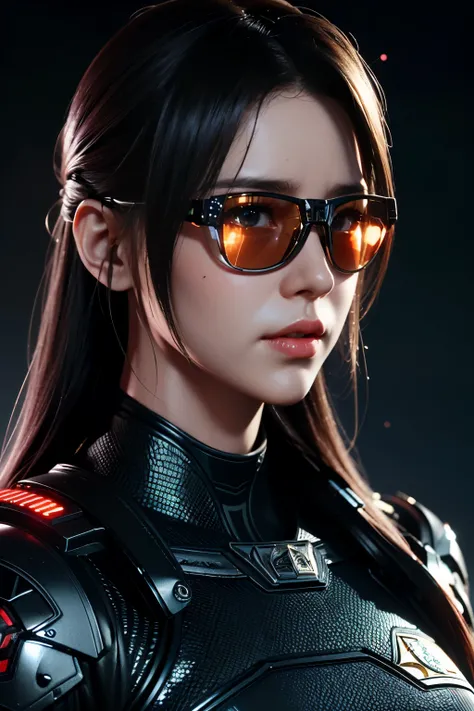 Masterpiece，The best qualities，Very high resolution，8K，((Portrait))，((Head close-up))，Original photo，real photo，数码摄影， (Cyberpunk-style female cops of the future world)，(Fighting girl)，22岁少女，(Long hair in a casual style，Blue)，An eye rich in detail，((Lachrym...