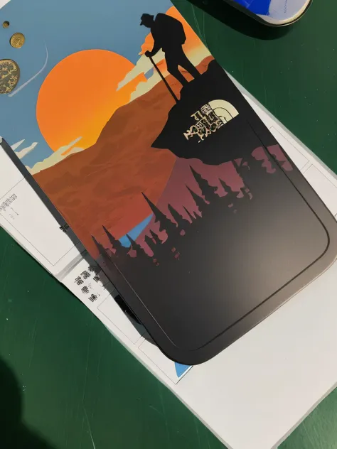 There  a shell，There  a picture of a man on the mountain, Sunset景观, rounded corners, die cut stickers, 🪔 🎨;🌞🌄, die cut stickers, hand drawn style, Silicone patch design, sticker design, Sunset, Detailed silhouette, Sunset日出, iphone 13, Apple 1 3, 山和Sunset!...