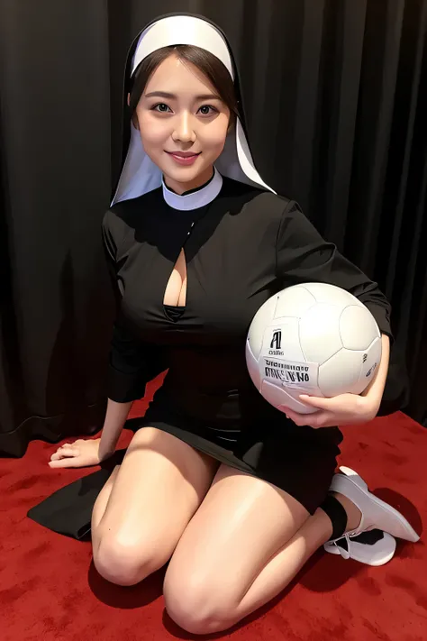 (highest quality,8K,masterpiece),
a close up of a woman in a nun costume holding a ball, nun outfit, dressed like a Priest, nun, nun fashion model, !!full body portrait!!, majestic saint, blackいドレスを着た女性, Priest, full body portrait of a short!, black, marin...