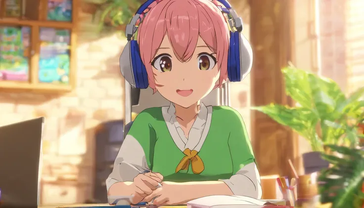 anime girl sitting at a desk with a laptop and headphones on, screenshot from the anime film, still from anime, still from tv anime, anime movie screenshot, anime film still, todays featured anime still, anime movie scene, lofi artstyle, anime still, 2 0 1...