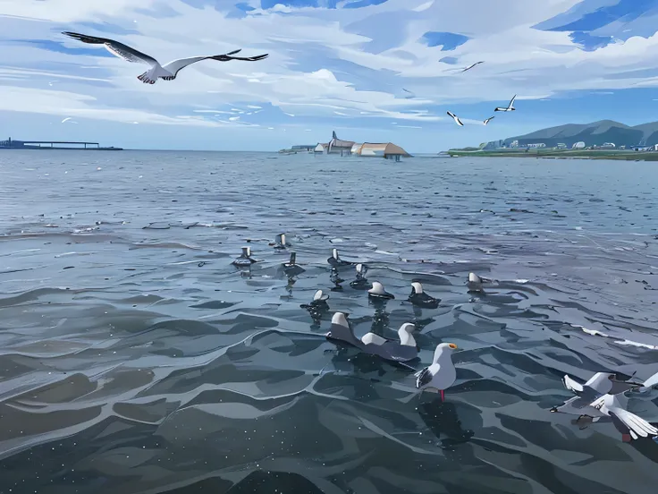 Ecological Protection，Animals and nature，seagulls，water surface，blue sky