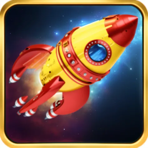 a close up of a yellow and red Rocket ship in space, super cool Rocket, Rocket ship, spacecraft, Rocket, 3D icon, space insect robot, !dream abandoned Rocket ship, Rocket launcher, Rocket launch, space ship, space probe, 飞行spacecraft, spacecraft, launch in...