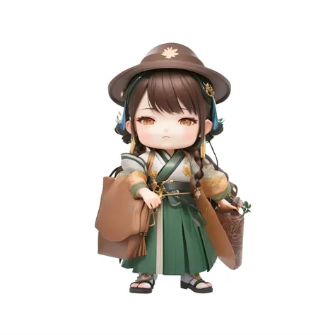 wearing brown hat、wearing a green skirt、Anime girl holding brown bag, guweiz, Onmyoji, Wear it for a long time, flowing clothes, Gurwitz style artwork, Onmyoji detailed art, Onmyoji portrait, complete character, Gurwitz Masterpiece, cute characters, Maple ...