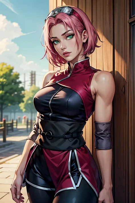 ((ultra quality)), ((masterpiece)), Haruno Sakura, Naruto Shippuden, ((pink short hair)), (beautiful cute face), (beautiful female lips), Charming, ((sexy facial expression)), looks at the camera, eyes slightly open, (skin color white), (blue skin), glare ...