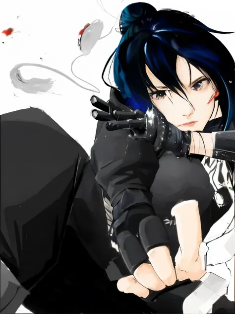 anime girl with blue hair and black gloves holding a gun, inspired by Kusumi Morikage, :14 80s anime style, trigger anime artstyle, badass pose, anime style”, epic anime style, inspired by Rei Kamoi, inspired by Okumura Masanobu, made with anime painter st...