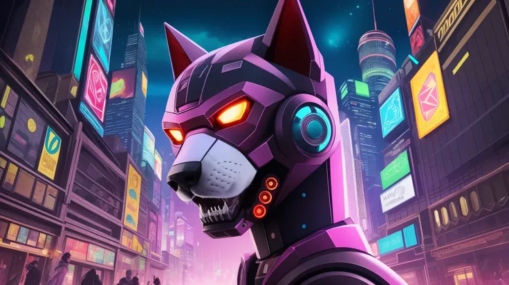 Ah, entendi! Peço desculpas pela confusão. Aqui está a versão corrigida:  "Generate a realistic image depicting a cyberpunk-style dog with a half-robotic face. The dog should have a cybernetic implant covering one side of its face, seamlessly blending robo...