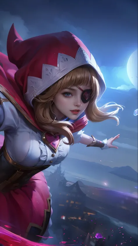 a close up of a woman wearing a red hood like a ruby ​​wearing a patch over one eye, shadowbringers cinematic, 4 k detail fantasy, a beautiful fantasy empress, game cg, xianxia fantasy, xianxia hero, 2. 5 d cgi anime fantasy artwork, cinematic goddess clos...