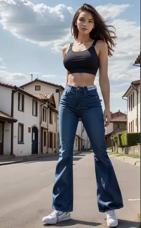 photo realistic:1.2, ultra high resolution, highly detailed face, highly detailed eyes, perfect anatomy, super detailed skin, not safe for work, UHD,
(dynamic angle), (dynamic pose:1.2), outdoors, rural town, (legs focus), (full body:1.2), (beautiful face)...