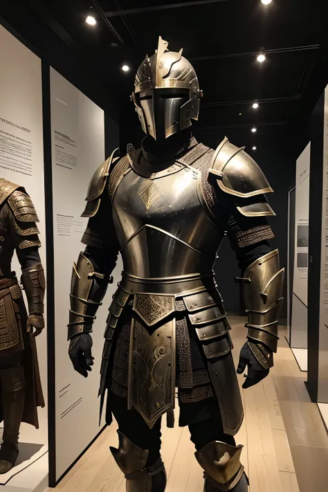 Ancient warrior armor made of iron is on display in the museum.