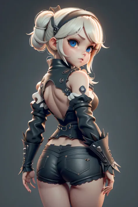 Mini Nier Autômatos, (nier automata), menina solo, ray tracing, Estilo 3D, 3DMM, ((oses por foto)), ((oses em cada foto)), corpo inteiro,(Front view),(back vision), (view on the left),shorts muito curto jeans na cintura, mostrar barriga lisa, (((oses por f...