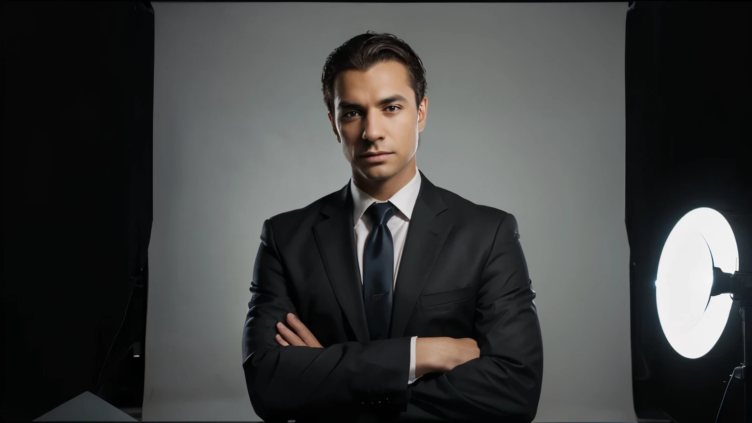 Midleage, businessman. Studio light, professional photography. black background, looking at camera