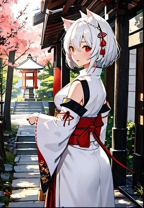 highest quality illustrations、（dog walking（oriental project））、１female characters、shrine、japanese sword、white hair、delicate and c...