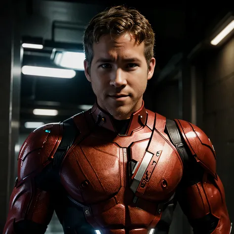 Ryan Reynolds as a blonde cyborg superhero 