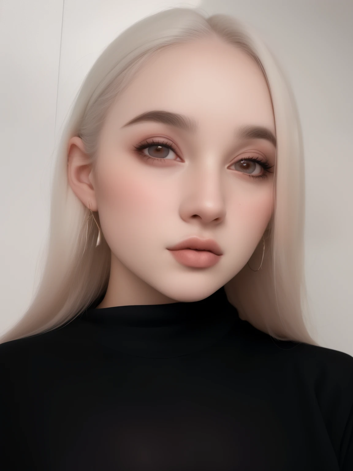 mulher loira com cabelos sardentos e blusa preta com gola alta, retrato de Kim Petras, parece uma mistura de sujeira, she parece uma mistura de sujeira, pale and glowing skin, parece uma mistura de sujeira, pale round face, with pale skin, 🤤 retrato de men...