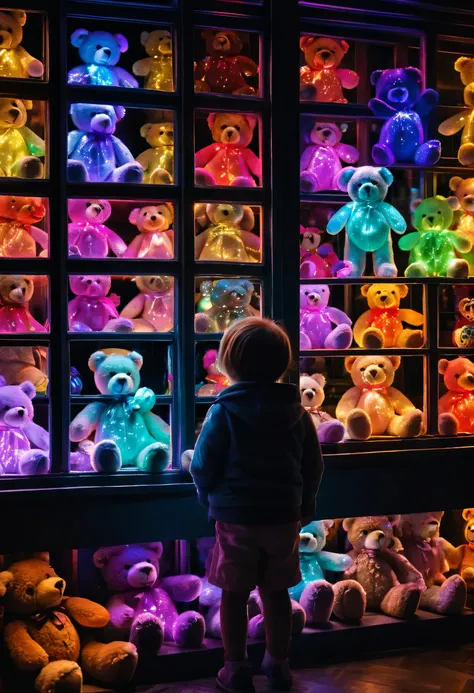 interesting window display，creative window display，display of several exquisite teddy bear dolls, global illumination, particle ...