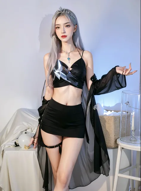 Royal sister，Exquisite ice queen，put the crown on your head，Detailed facial expressions body，tall figure，number，Leg length，4K，HD，，White translucent lace，白皙plump身材，pretty face，Little cherry mouth，beautiful and delicious（3D royal sister），plump，gloss gel coat...