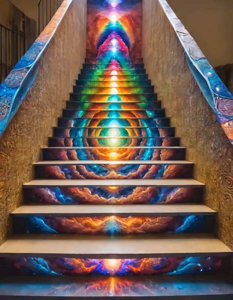 masterpiece, best quality, stair-art, sacred-geometry, vibrant, flash-photography, high-saturation