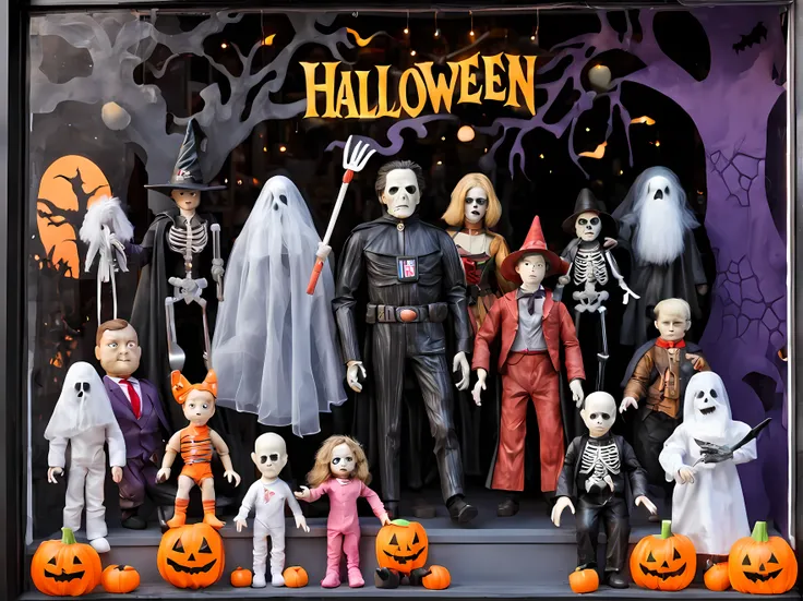 Masterpiece in maximum 16K resolution. | (Halloween themed toy store window display). | ((More_Detail))