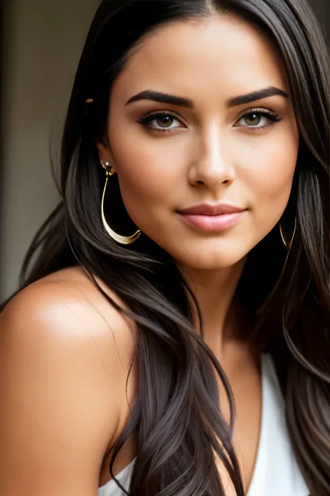 un primer plano de una mujer con cabello largo con aretes de oro, hermosa cara latina, mujer hermosa, piel de oliva perfecta, hermosa mujer hermosa, hermosa cara atractiva, belleza asombrosa, hermosa mujer mexicana, foto de una mujer hermosa, Cara extremad...