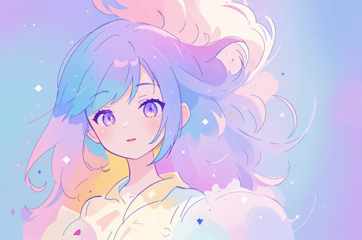 beautiful anime girl, portrait, vibrant pastel colors, (colorful), magical lights, long flowing colorful hair, inspired by glen ...