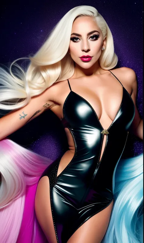 Lady GaGa video musical,Halloween Theme,vestido extravagante varias poses,textura 4K,Realistic vision,Realistic and sharp face, cabello largo, calidad alta, cuerpo completo,varias poses corporales,peinado extravagante, Original album cover, imagen 8k, futu...