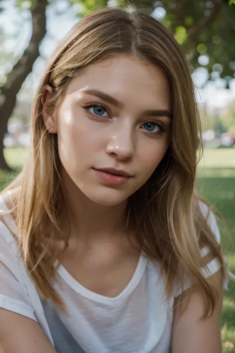 Dasha Vitya sitting cross legged in the park, 20 year old woman, perfect face, masterpiece, blue eyes, hair is [long|(blonde:1.7)], petite, [(extremely detailed:1.5)|(matte:1.7)|healthy] human skin, (extremely detailed face:1.5), ([(realistic:1.125)|(matte...